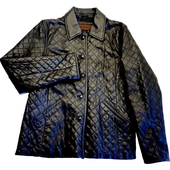 Siena Quilted Leather Jacket Black Button 12 Women G-III Apparel Preppy Vamp - Picture 1 of 14
